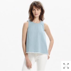 Raw edged cutout denim tank, M
